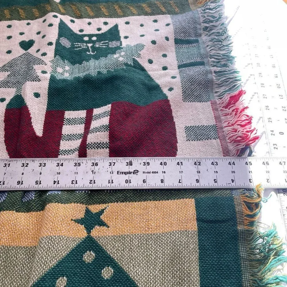 Crown Crafts Cat Kitty Christmas Cotton Throw Blanket VTG Rare